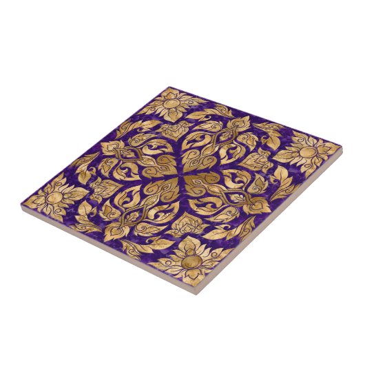Gold on Amethyst Purple Thai Ornament Tegeltje (Zijkant)