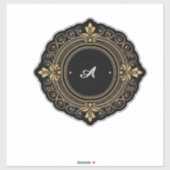 Gold On Black Circular Ornate Frame Sticker (Vel)