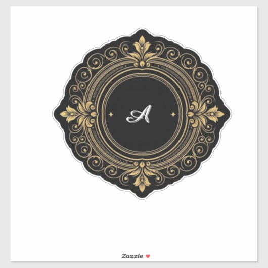 Gold On Black Circular Ornate Frame Sticker (Vel)