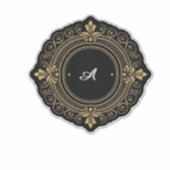 Gold On Black Circular Ornate Frame Sticker (Voorkant)