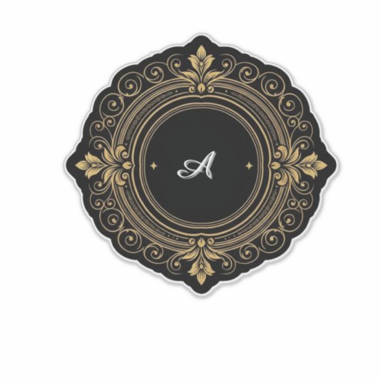 Gold On Black Circular Ornate Frame Sticker (Voorkant)