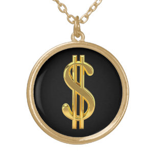 Gold on Black Dollar Sign-Ketting Goud Vergulden Ketting