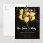 Gold on Black New Years Eve Balloons Party Briefkaart (Voorkant / Achterkant)