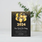 Gold on Black New Years Eve Balloons Party Briefkaart (Staand voorkant)