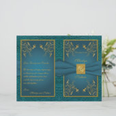 Gold on Blauwgroen Wedding Program (Staand voorkant)