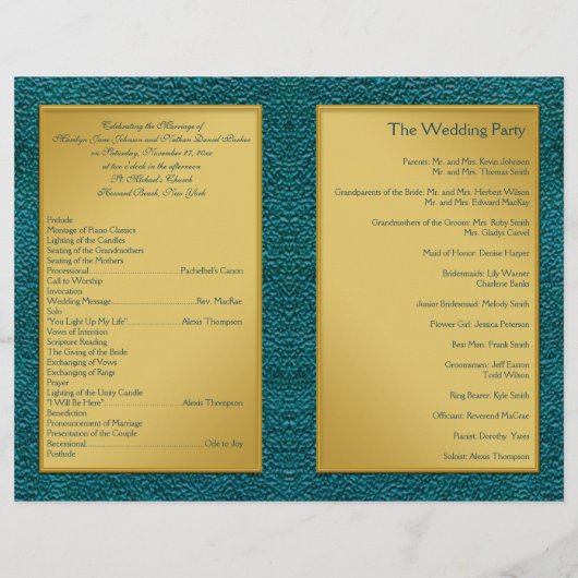 Gold on Blauwgroen Wedding Program (Achterkant)