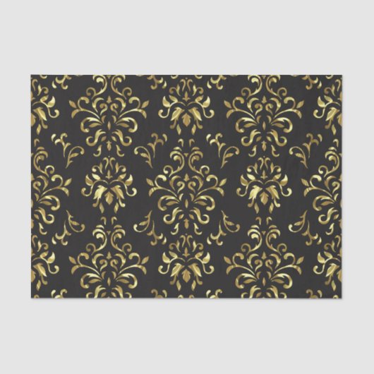Gold on lack Damask Pattern Tissuepapier (Voorkant)