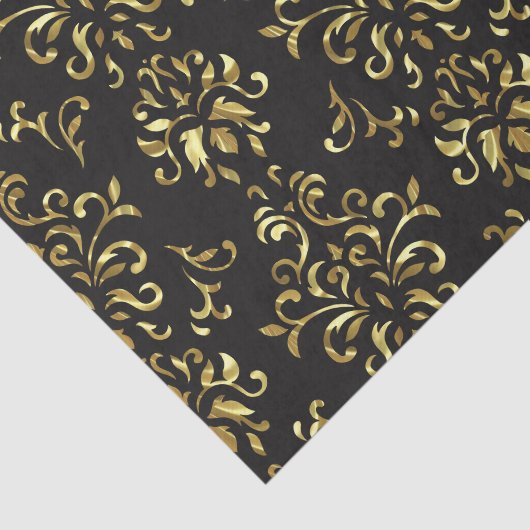 Gold on lack Damask Pattern Tissuepapier (Detail)