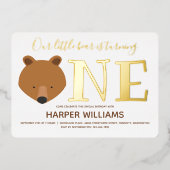 Gold One Animal Beer First Birthday Folie Uitnodiging (Voorkant)