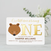 Gold One Animal Beer First Birthday Folie Uitnodiging (Staand Voorkant)