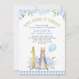 Gold One Blue Floral Peter Rabbit 1e verjaardag Kaart