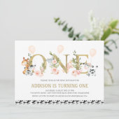 Gold One Florence Farm Animals 1st Birthday Kaart (Staand voorkant)