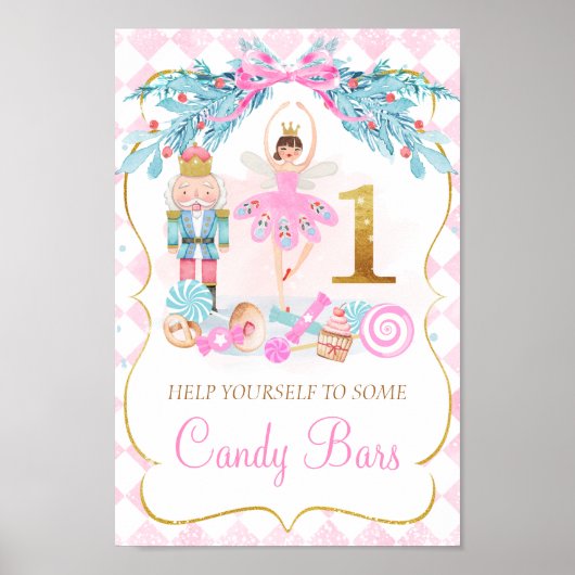 Gold One Nutcracker Land of Sweets Birthday Sign Poster (Voorkant)