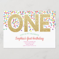 Gold One Rainbow Confetti Baby Girl 1e Verjaardag