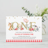 Gold One Red Pset Farm Animals 1e verjaardag Kaart (Staand voorkant)