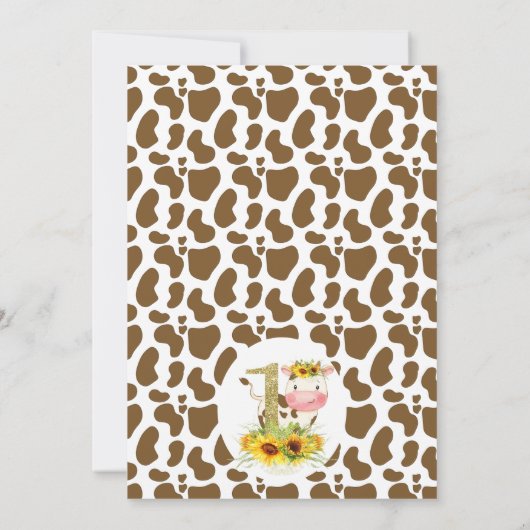 Gold One Zonnebloem Bruin Koe Print 1e Verjaardag Kaart (Achterkant)