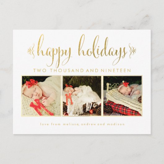 Gold Onze Baby's 1e Kerstfoto Lijst Briefkaart (Voorkant)