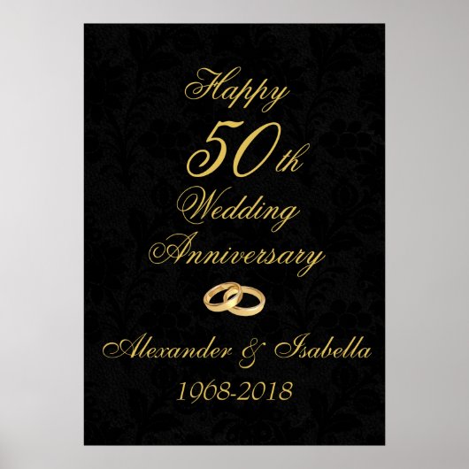 Gold op Black 50th Wedding Jubileum Poster (Voorkant)