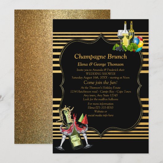 Gold op Black, art-deco Brunch aankondigingen (Voorkant / Achterkant)