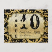 Gold op Black Damask Swirls Table Number Briefkaart (Achterkant)