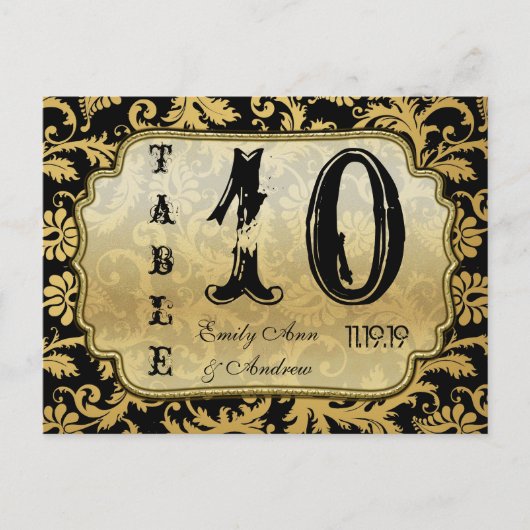 Gold op Black Damask Swirls Table Number Briefkaart (Voorkant)
