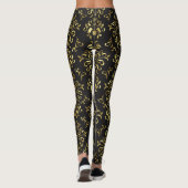 Gold op Black Floral DamasPattern Leggings (Achterkant)