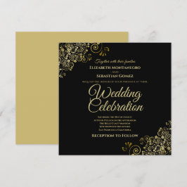 Gold op Black Simple Elegant Square Weddenschap Kaart