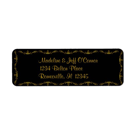 Gold op Black Victoriaans Return Address Labels (Voorkant)