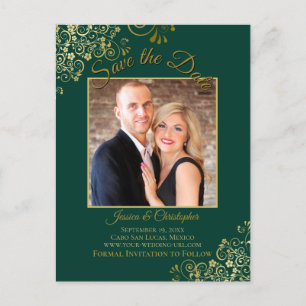 Gold op Emerald Green Wedding Save the Date Photo Aankondigingskaart