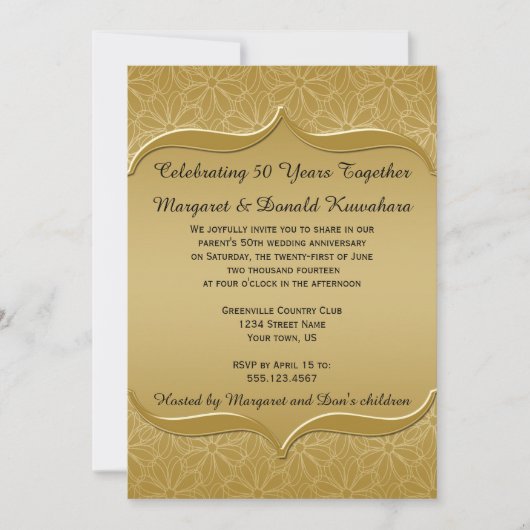 Gold op Gold Daisies  Lijst 50e Jubileum Kaart (Voorkant)