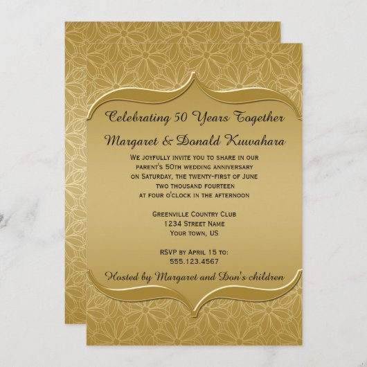 Gold op Gold Daisies  Lijst 50e Jubileum Kaart (Voorkant / Achterkant)