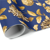 Gold op marinesblauwe moderne  platte nijlplant cadeaupapier (Rol Hoek)