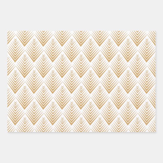 Gold op White Art Deco Fan Flowers Pattern Inpakpapier Vel (Voorkant 3)