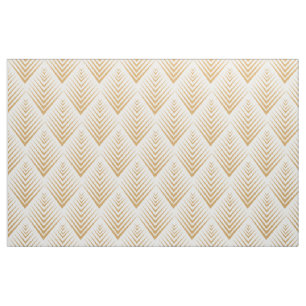 Gold op White Art Deco Fan Flowers Pattern Stof
