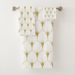 Gold op White Art Deco Geometric Pattern Bad Handdoek