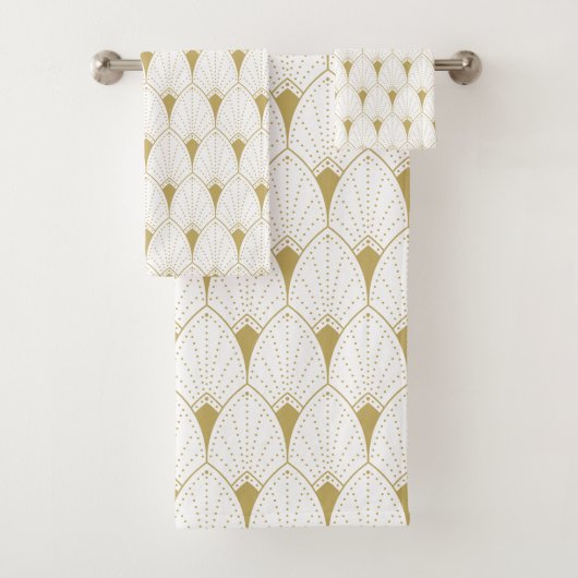 Gold op White Art Deco Geometric Pattern Bad Handdoek (Insitu)