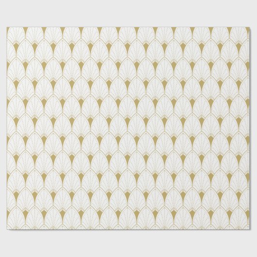 Gold op White Art Deco Geometric Pattern Cadeaupapier (Vlak)