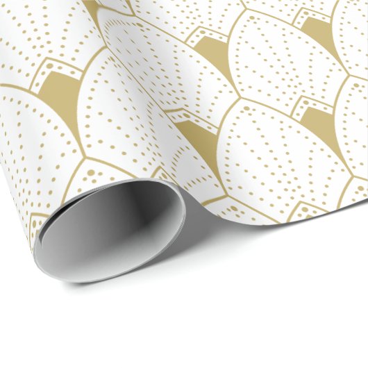 Gold op White Art Deco Geometric Pattern Cadeaupapier (Rol Hoek)