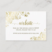 Gold op White met Floral Lace Wedding Website Informatiekaartje (Voorkant)