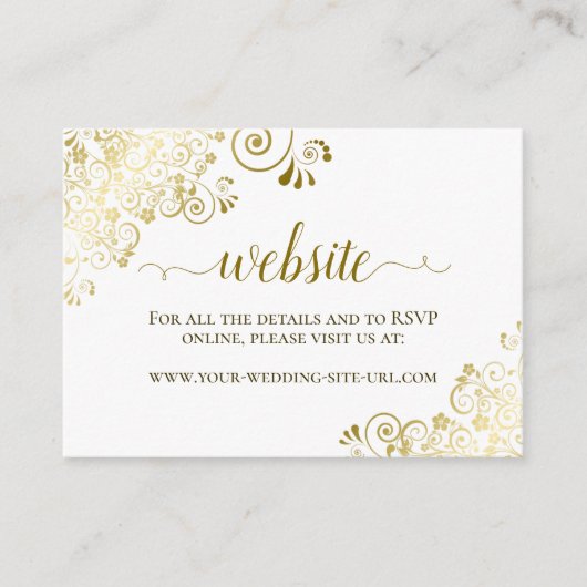 Gold op White met Floral Lace Wedding Website Informatiekaartje (Voorkant)