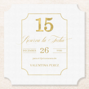 Gold op White Quinceanera Spaans Sparen de Datum Kartonnen Onderzetters