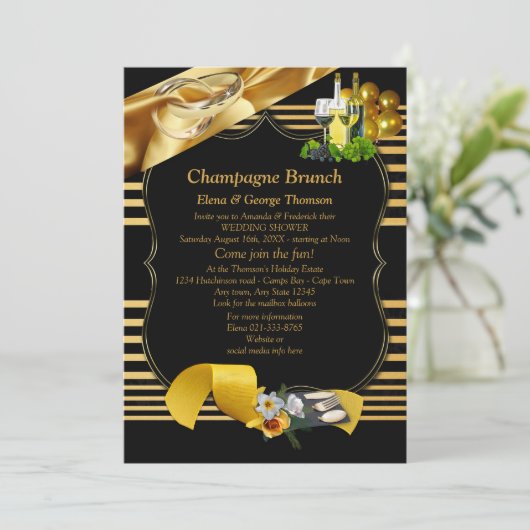 Gold op zwart, Art-Deco Brunch aankondigingen (Staand voorkant)