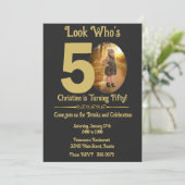Gold op zwart met foto 50th Birthday Kaart (Staand voorkant)
