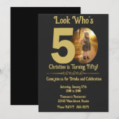 Gold op zwart met foto 50th Birthday Kaart (Voorkant / Achterkant)