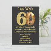 Gold op zwart met foto 60th Birthday Invitation Kaart (Staand voorkant)