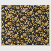 Gold op zwarte moderne Floral Toile Cadeaupapier (Vlak)