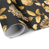 Gold op zwarte moderne Floral Toile Cadeaupapier (Rol Hoek)