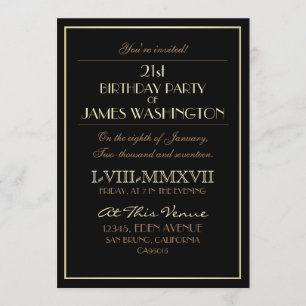 Gold op zwarte Romeinse cijfers   21e verjaardag Kaart