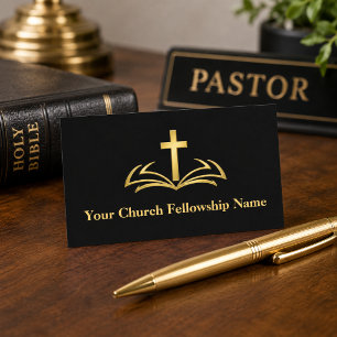 GOLD Open Bijbel Kruis Logo Kerk Pastor Visitekaartje