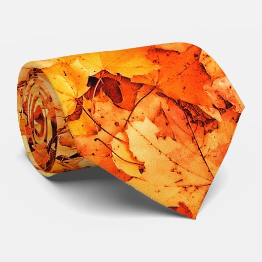 Gold orange fall maple leaves stropdas (Opgerold)